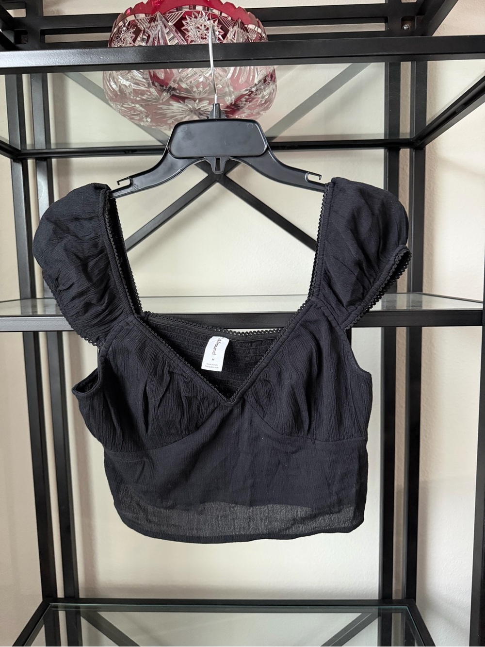 Abound Black Puff-Sleeve V-Neck Crop Top